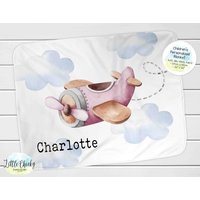 Personalisierte Rosa Flugzeug Decke, Weiche Minky Kinder Geburtstag, Baby-Dusche-Geschenk, Baby-Decke, Personalisierte Decke von littlechickypaperie