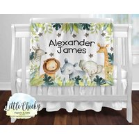 Personalisierte Safaritiere Babydecke, Dschungeltiere, Weiche Minky Baby-Dusche-Geschenk, Neues Baby-Geschenk, 50 "x 60" Babydecke von littlechickypaperie