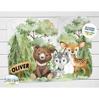 Personalisierte Waldtiere Babydecke, Decke, Kinderzimmer, Waldbettwäsche, Baby Shower Geschenk, Taufe Geschenk von littlechickypaperie