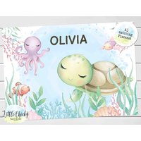Personalisiertes Kinder-Tischset - Meeresschildkröten-Tischset, Personalisiertes Tischset, Kleinkindgeschenk, Textil-Tischset, Unter Dem Personalisiertes Kinder-Tischset - Meeresschildkröten-Tischset, Personalisiertes Tischset, Kleinkindgeschenk, Textil-Tischset, Unter Dem von littlechickypaperie