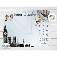 Peter Pan Meilenstein Decke, Monatliche Fotodecke, Personalisierte Baby Andenken Shower Geschenk, Neues Geschenk von littlechickypaperie