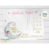 Rosa Twinkle Little Star Meilenstein Decke, Monatliche Fotodecke, Personalisierte Baby Andenken Shower Geschenk von littlechickypaperie