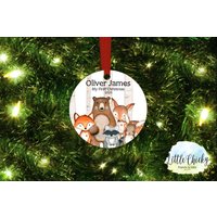 Waldtiere Erste Weihnachtsverzierung, Mädchen Oder Junge Ornament, Benutzerdefinierte Ornament Andenken, Baby Geschenk, Weihnachtsgeschenk von littlechickypaperie