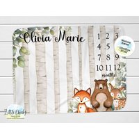 Waldtiere Meilenstein Decke, Monatliche Fotodecke, Personalisierte Baby-Dusche-Geschenk von littlechickypaperie