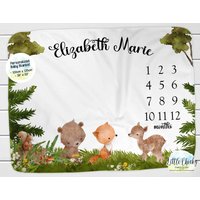 Waldtiere Meilensteindecke, Monatliche Fotodecke, Personalisierte Babydecke, Babygeschenk von littlechickypaperie