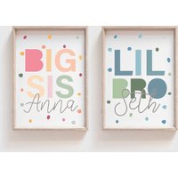 Bruder Und Schwester Poster, Big Sis Lil Bro Drucke, Geteiltes Schlafzimmer, Geschwister Wandkunst, Regenbogen Prints, Kinderzimmer Wandkunst von littlelearnersprints