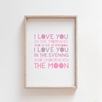 I Love You Morgens Und Am Nachmittag, Kinderzimmer Wandkunst, Mädchen-Kinderzimmer-Drucke, Zitat, Mond-Druck, Mädchen-Schlafzimmer Wandkunst I Love You Morgens Und Am Nachmittag, Kinderzimmer Wandkunst, Mädchen-Kinderzimmer-Drucke, Zitat, Mond-Druck, Mädchen-Schlafzimmer Wandkunst von littlelearnersprints