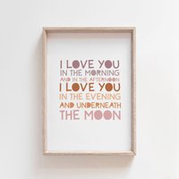 Ich Liebe Dich Am Morgen Und Nachmittag, Mädchen Poster Druck, Mond Poster, Für Mädchen, Kinderzimmer Ich Liebe Dich Am Morgen Und Nachmittag, Mädchen Poster Druck, Mond Poster, Für Mädchen, Kinderzimmer von littlelearnersprints