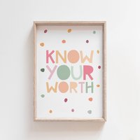 Kennen Sie Ihren Wert Print, Mädchen Schlafzimmer, Wandkunst, Motivationsdrucke, Home Deco, Positive Prints, Girl Power, Geschenke Für Kennen Sie Ihren Wert Print, Mädchen Schlafzimmer, Wandkunst, Motivationsdrucke, Home Deco, Positive Prints, Girl Power, Geschenke Für von littlelearnersprints
