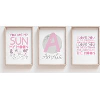 Mädchenzimmer Poster, Wandbild Für Mädchen, Mond Sterne, Posterdruck, 3Er-Set Mädchenzimmer Poster, Wandbild Für Mädchen, Mond Sterne, Posterdruck, 3Er-Set von littlelearnersprints