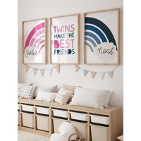 Zwillinge Kinderzimmer Drucke, Regenbogen Schlafzimmer Dekor/Poster, Zwillingszitate, Geschwisterdrucke, Personalisiert, 3Er-Set Zwillinge Kinderzimmer Drucke, Regenbogen Schlafzimmer Dekor/Poster, Zwillingszitate, Geschwisterdrucke, Personalisiert, 3Er-Set von littlelearnersprints