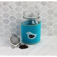 Mason Jar Gemütlich - Hellblau Vogel Auf Türkis Filz, Pint Größe von littletidbitsofjoy