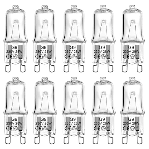 liuchanghe 10er Pack G9 Halogen Leuchtmittel, G9 28W 230V Dimmbar Halogenlampen, Nicht Flimmern, Halogen Glühbirne, Warmweiß Lampen 2800K für Backofenlampe, Deckenleuchten, Leuchter von liuchanghe