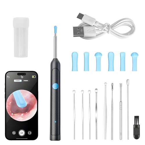 liuchanghe Ohrenschmalz Entferner Otoskop, 1920P Wifi Ohrreiniger, IP67 Wasserdicht Otoskop Ohr, 360°-Weitwinkel Otoskop Kamera mit 6 LEDs für iPhone, iPad und Android-Smartphones (Schwarz) von liuchanghe