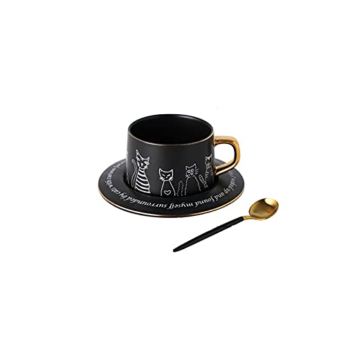 Exquisite Kaffeetasse Schwarz-Weiß-Katze-Licht Luxus Keramik Kaffeetasse Nachmittag Tee Kaffeetasse und Untertasse Set Haushalt Blume Teetasse mit Löffel 250ml Kaffeetasse mit Henkel (Color : B) von liushop