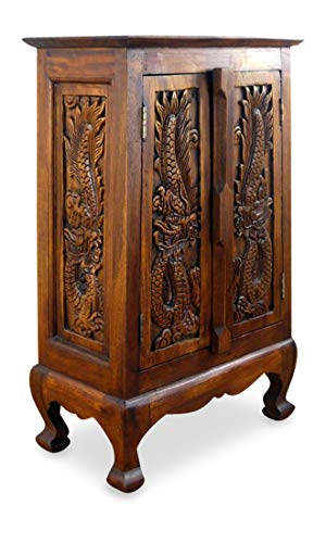 livasia Asiatischer Schrank aus Massivholz – 50x30x80cm – Handgeschnitztes Highboard aus Akazienholz, Kommode mit Einzigartigem Design, Nachhaltig & hochwertig von livasia