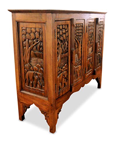 livasia Asiatischer Schrank aus Massivholz – 80x40x100cm – Handgeschnitztes Sideboard aus Akazienholz, Kommode mit Einzigartigem Design, Nachhaltig & hochwertig von livasia