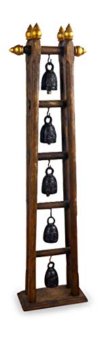 livasia Asiatisches Glockenspiel mit 5 Glocken Bronze Teakholzständer (Handarbeit) von livasia