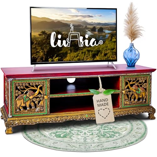 livasia Asiatisches Lowboard aus Massivholz mit Glasmosaik – 130x45x50cm – Handgeschnitzter TV-Schrank in edler Optik aus Akazienholz, hochwertig und nachhaltig hergestellt in Thailand von livasia