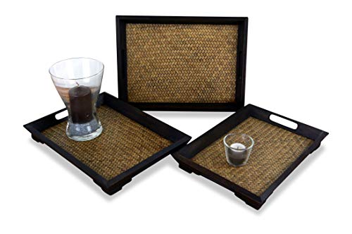 livasia Asiatisches Tablettset aus Rattan, Thai Serviertablett, Schale aus Holz für Frühstück oder Deko von livasia