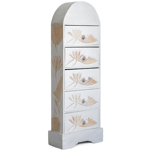livasia Balinesische Kommode – 33x13x100cm – Vintage Schrank mit Schubladen, gebogen, Wohnzimmer Kommode im Landhausstil aus Albiziaholz, Handgefertigt und Nachhaltig aus Bali (Weiß) von livasia