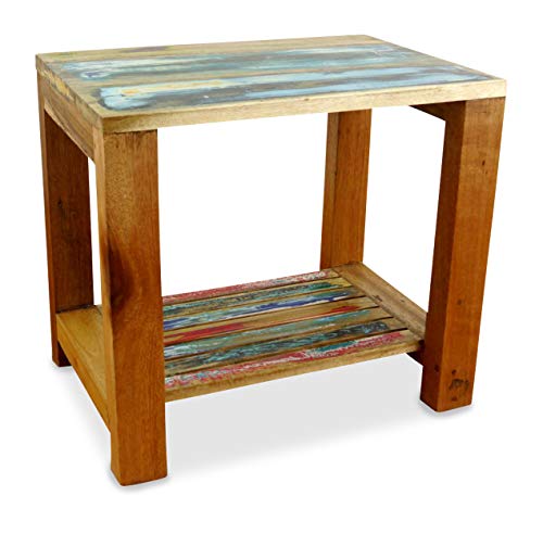 livasia Beistelltisch aus Teakholz – 50x35x50cm – Couchtisch Holz mit Rustikalem Design, Handgefertigt in Indonesien, Naturbelassenes Recyceltes Bootsholz, Versiegelt von livasia