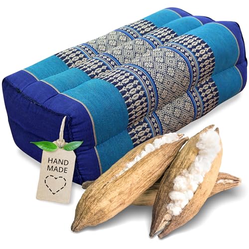 livasia Block Yogakissen eckig, Meditationskissen mit Kapok, Stützkissen Bolster rechteckig, Yoga Pilates Zubehör Nackenkissen, Thaikissen fest handgefertigt 17x34x12cm (Blau) von livasia