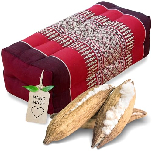 livasia Block Yogakissen eckig, Meditationskissen mit Kapok, Stützkissen Bolster rechteckig, Yoga Pilates Zubehör Nackenkissen, Thaikissen fest handgefertigt 17x34x12cm (Rubinrot) von livasia