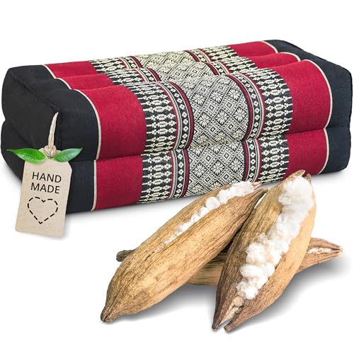 livasia Block Yogakissen eckig - 17x34x12cm - Meditationskissen mit Kapok, Stützkissen Bolster rechteckig, Yoga Pilates Zubehör Nackenkissen, Thaikissen fest handgefertigt (Schwarz/Rot) von livasia