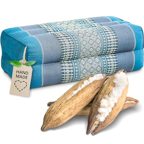 livasia Block Yogakissen eckig - 17x34x12cm - Meditationskissen mit Kapok, Stützkissen Bolster rechteckig, Yoga Pilates Zubehör Nackenkissen, Thaikissen fest handgefertigt (Hellblau) von livasia