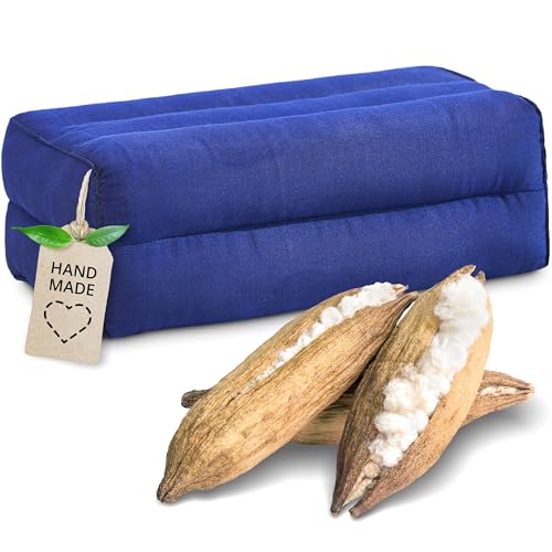 livasia Block Yogakissen eckig einfarbig modern - 17x34x12cm - Meditationskissen Kapok, Stützkissen Bolster rechteckig, Yoga Pilates Zubehör Nackenkissen, Thaikissen handgefertigt (Blau Uni) von livasia