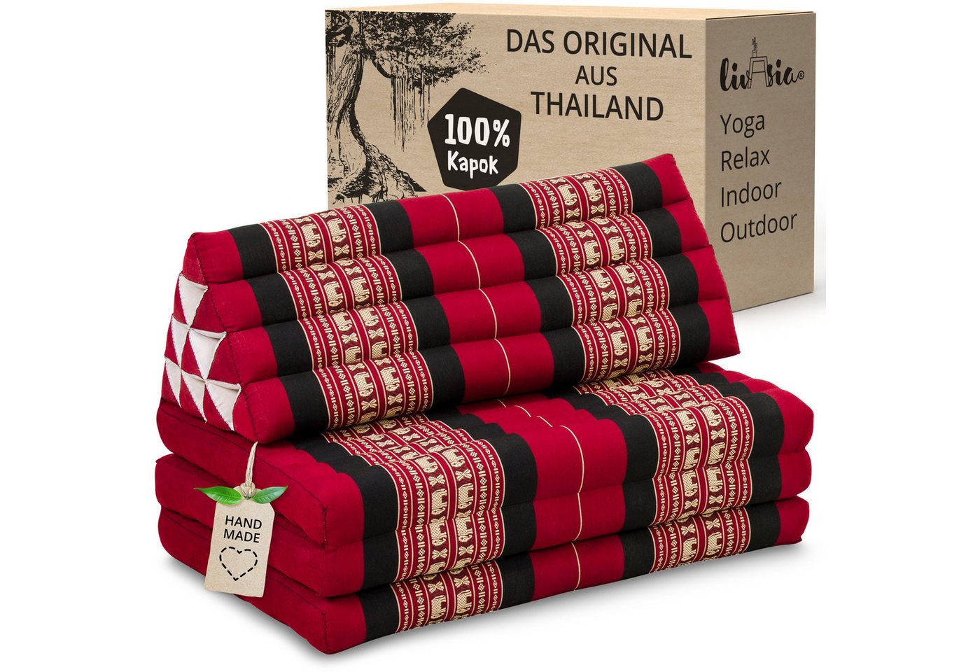 livasia Bodenkissen Thaikissen XXL breit, vegan und handgefertigt, 190x80x8cm, Kapok von livasia
