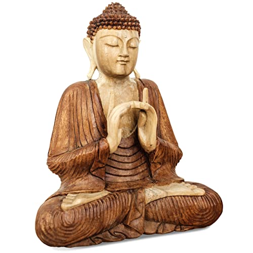 livasia Buddha, Buddhismus Statue, Skulptur aus Holz, Dekofigur (Buddha 50cm 2 Zeigef. Oben) von livasia