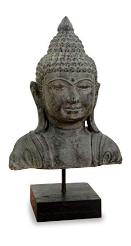 livasia Buddha Steinbüste, Buddhaskulptur, Dekofigur, Steinfigur (grau/groß) von livasia