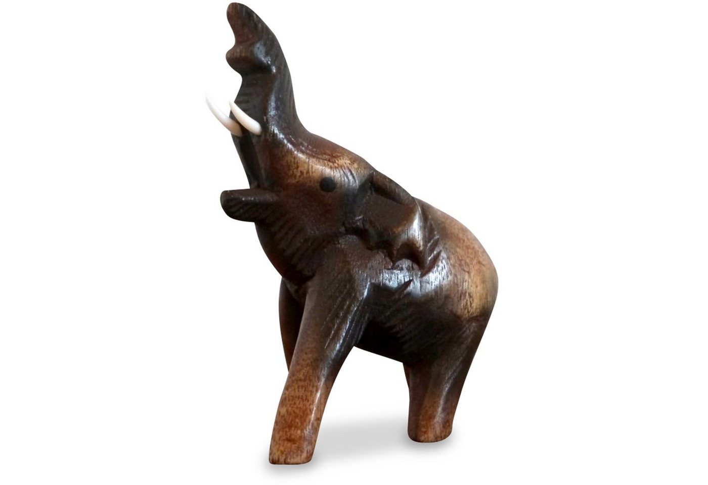 livasia Dekofigur Holzelefant, handegeschnitzter Glückselefant, Rüssel oben von livasia