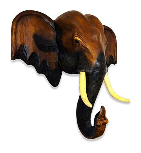 livasia Elefantenkopf aus Holz, Deko Elefant, Handarbeit, Holzelefanten, Glücksbringer (großer Kopf) von livasia