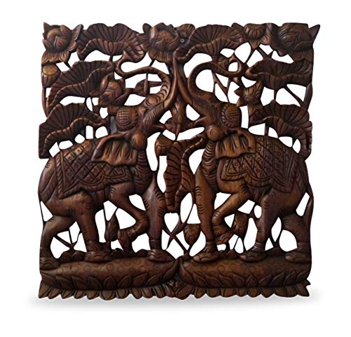 livasia Elefantenrelief, Holzrelief mit Elefanten, Wandrelief, Elefanten Wandbild (Handarbeit) von livasia