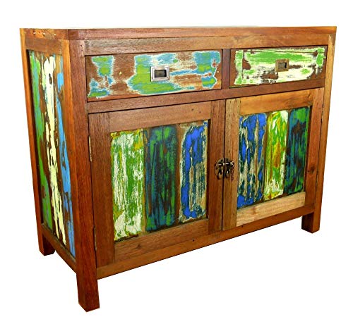 livasia Asiatische Kommode aus Massivholz – 100x45x80cm – Handgefertigtes Sideboard aus Teakholz, Nachhaltig aus recyceltem Bootsholz, Vintage Look, Zeitloser asiatischer Charme (Bunt) von livasia