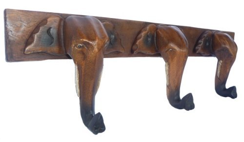 livasia Holzelefanten Aufhänger, Wandhaken mit Elefantenkopf, Jackenhalter, Elefant aus Holz, Asiatische Deko, Gaderobe, Kleiderhaken aus Holz von livasia