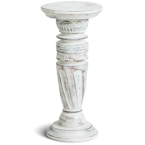 livasia Holzsäulen (Rotation), Podest, Blumensäule, Dekosäulen im Antik-Look (weiß, 40cm) von livasia