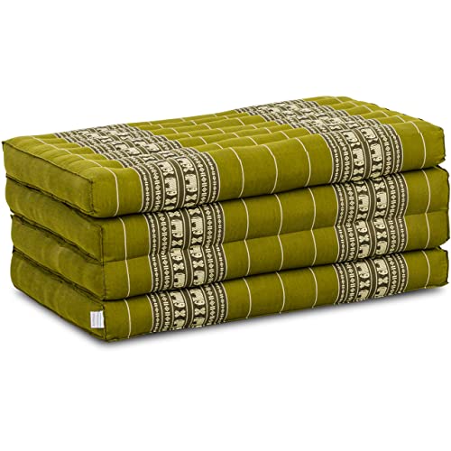 livasia Nachhaltige Klappmatratze aus Kapok - 200x80x8cm - Gästematratze, Faltbare Matratze für Van, ökologische Yogamatte, klappbares Gästebett, Liege für Garten und Balkon (Grün/Elefanten) von livasia