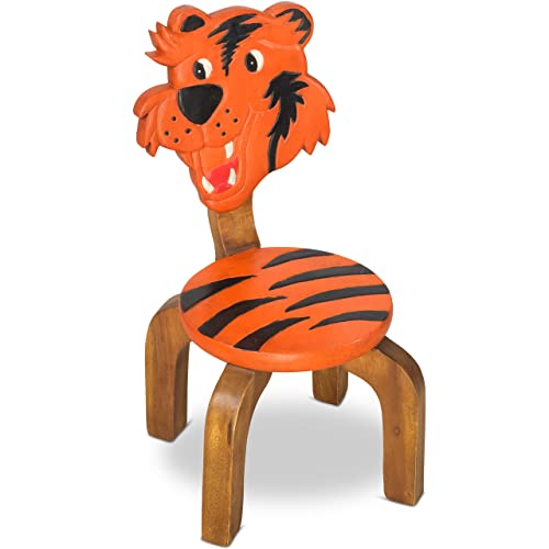 livasia Kinderstuhl mit lustigen Motiven, Kinderhocker, Massivholzstuhl für Kinder (Tiger) von livasia