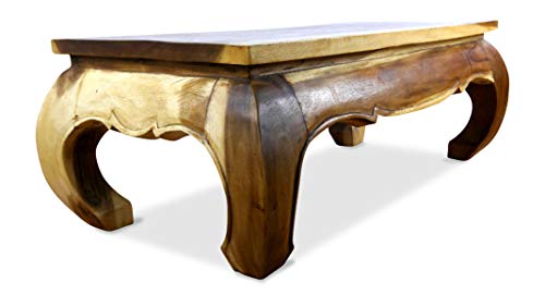 Massiver Opiumtisch in naturbraun. Großer asiatischer Couchtische der Marke Asia Wohnstudio. Asiatischer Massivholztisch im Kolonialmöbelstil. von livasia