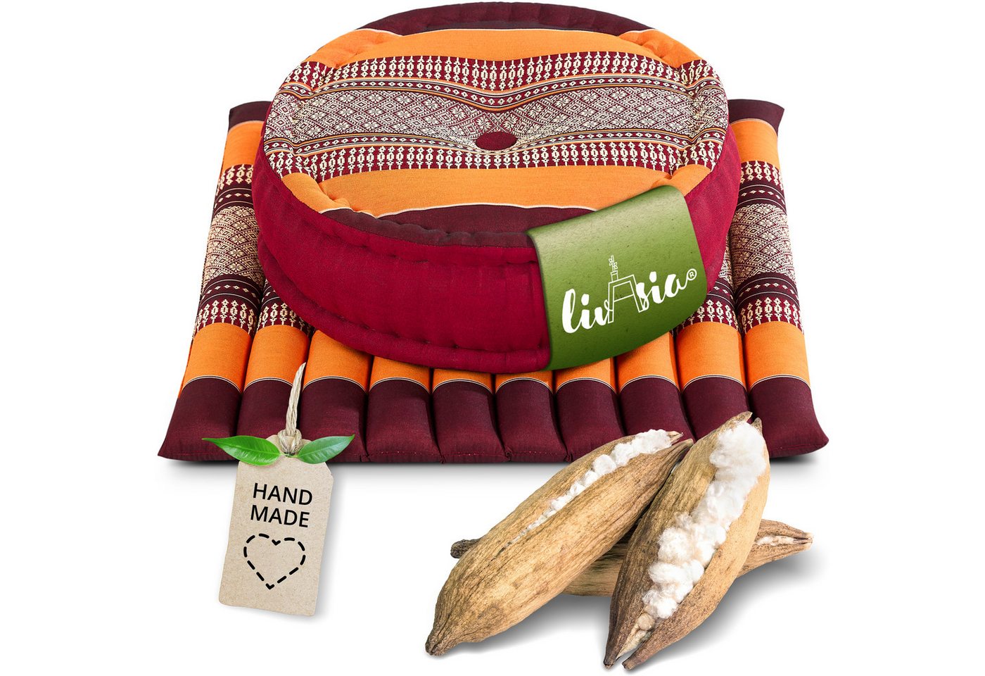 livasia Meditationskissen Yogakissen Set L - Zafu Ø 38x15cm / Matte 50x50x4,5cm, Kapok, vegan, handgefertigt livasia Meditationskissen Yogakissen Set L - Zafu Ø 38x15cm / Matte 50x50x4,5cm, Kapok, vegan, handgefertigt von livasia