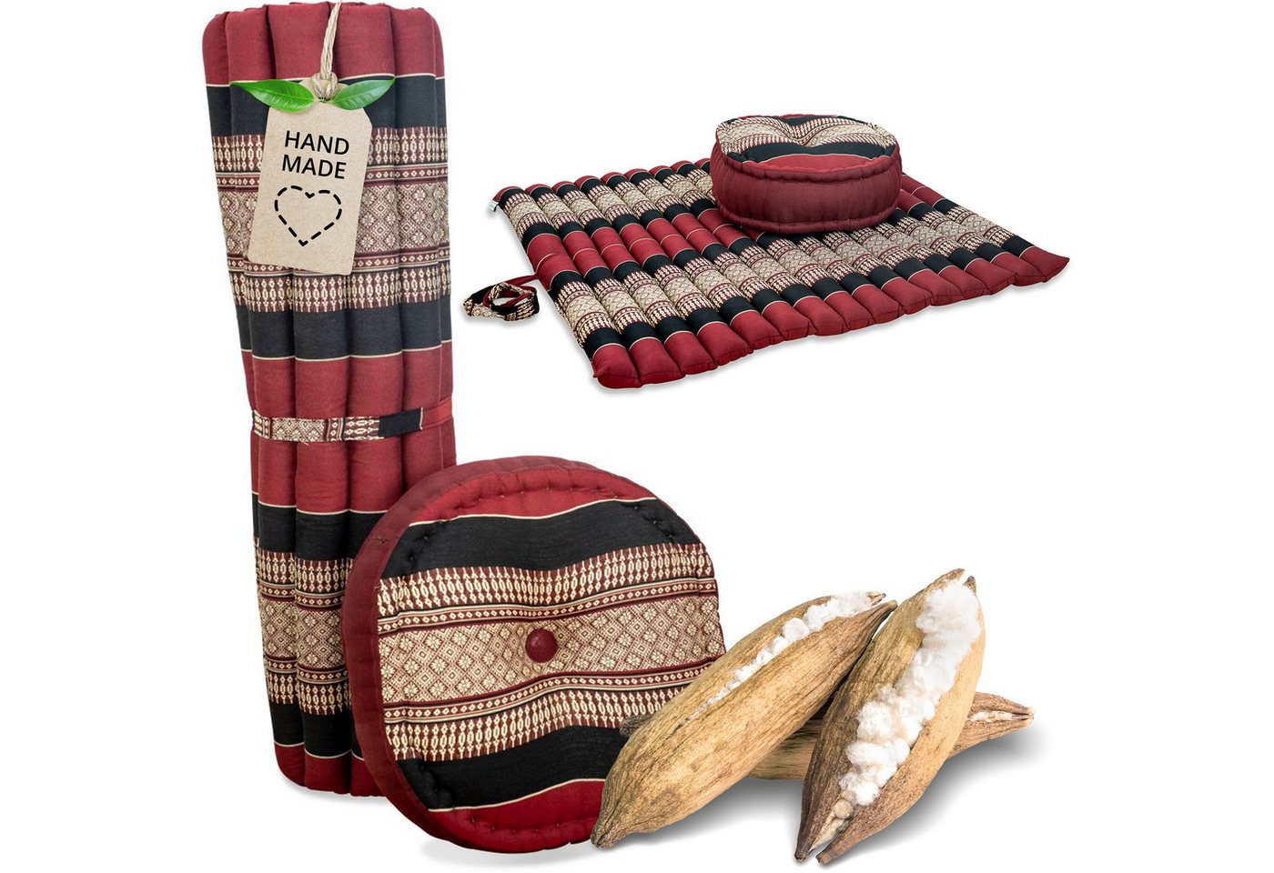 livasia Meditationskissen Meditationskissen Set XL, handgefertigt, Ø 38x14cm / Matte 75x75x4,5cm, Kapok von livasia