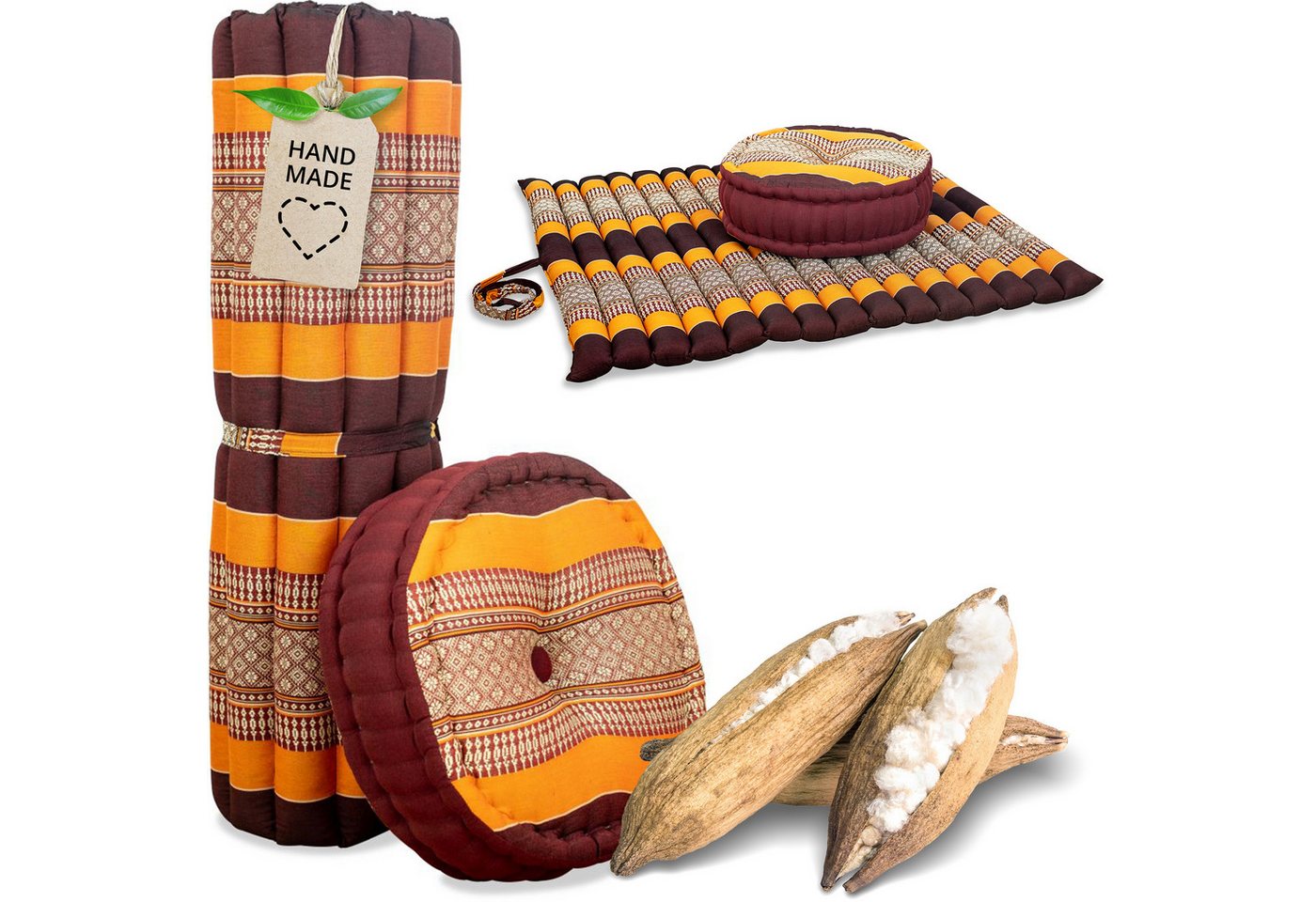 livasia Meditationskissen Yogakissen Set XL - Zafu Ø 38x15cm / Matte 75x75x4,5cm, Kapok, vegan, handgefertigt livasia Meditationskissen Yogakissen Set XL - Zafu Ø 38x15cm / Matte 75x75x4,5cm, Kapok, vegan, handgefertigt von livasia