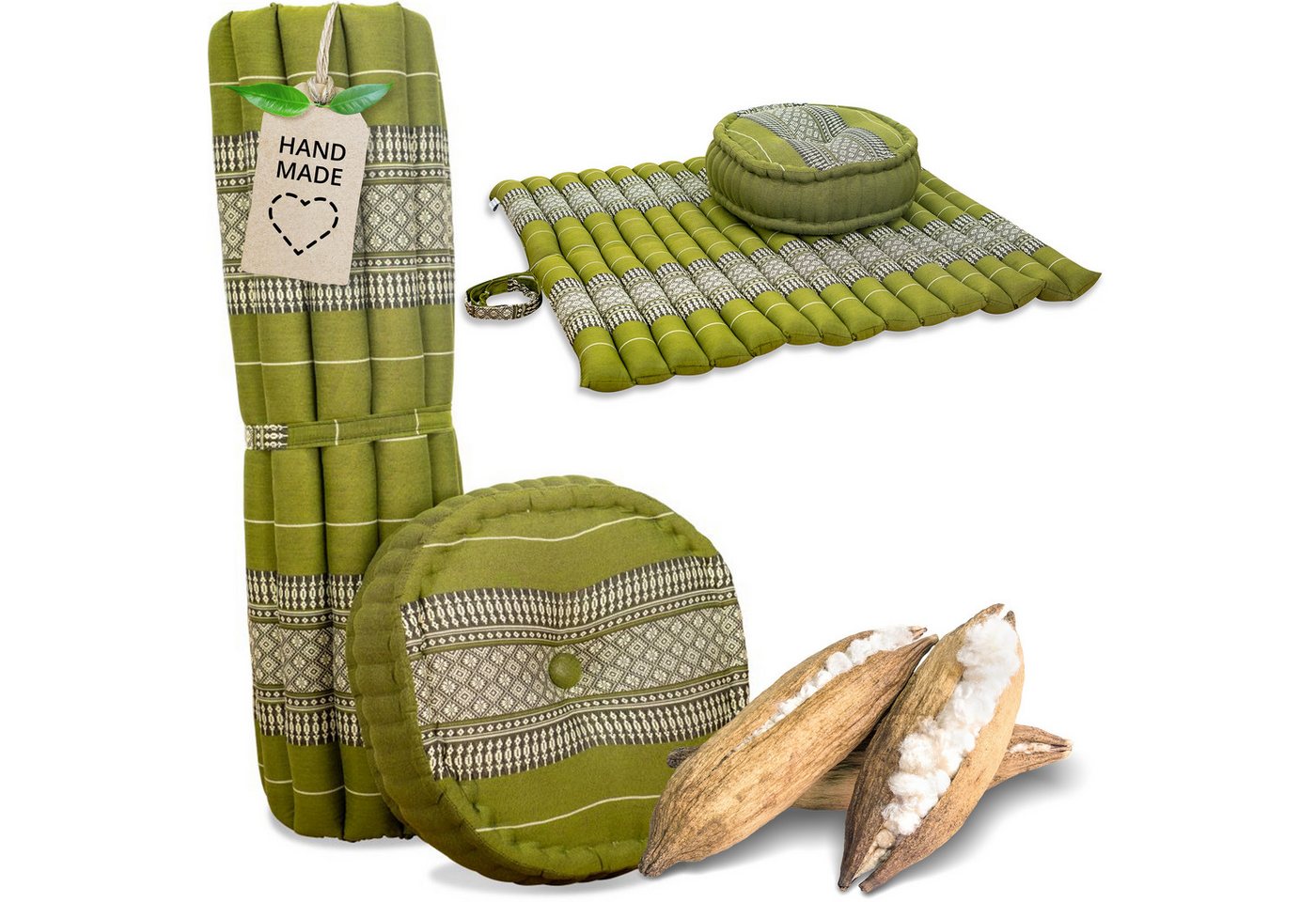 livasia Meditationskissen Meditationskissen Set XL, handgefertigt, Ø 38x14cm / Matte 75x75x4,5cm, Kapok von livasia