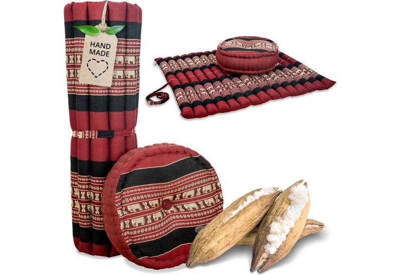 livasia Meditationskissen Yogakissen Set XL - Zafu Ø 38x15cm / Matte 75x75x4,5cm, Kapok, vegan, handgefertigt von livasia