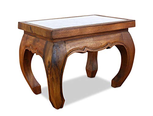 livasia Opiumtisch mit Schnitzerei, Couchtisch, Beistelltisch, Sofatisch, nachhaltig und handgefertigt, 58x38x41cm (Hellbraun) von livasia