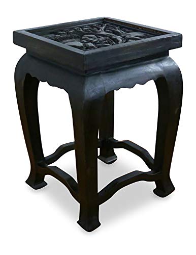 livasia Opiumtisch mit Glasplatte, Massivholztisch, Beistelltisch mit Elefantenschnitzerei (schwarz) von livasia